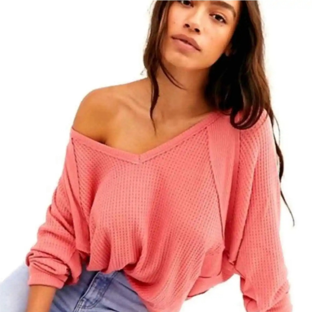 ❤️ LIKE NEW! FREE PEOPLE WE THE FREE PRAIRIE ROSE SANTA CLARA PINK THERMAL TOP